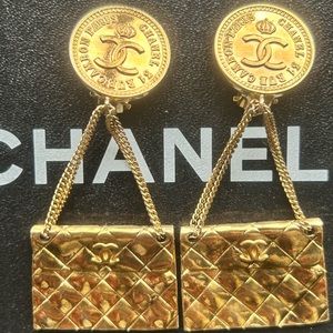 SOLD Authentic Chanel vintage CF handbag dangle earrings